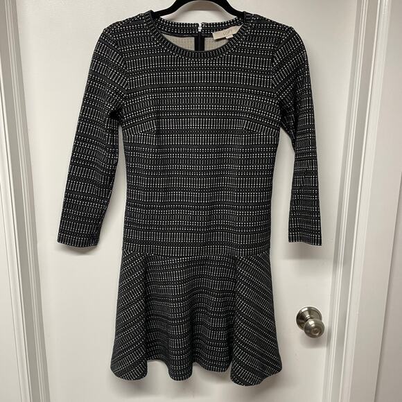 Ann Taylor LOFT Black White Textured Drop Waist Thick Dress XS Extra Small - Picture 1 of 8